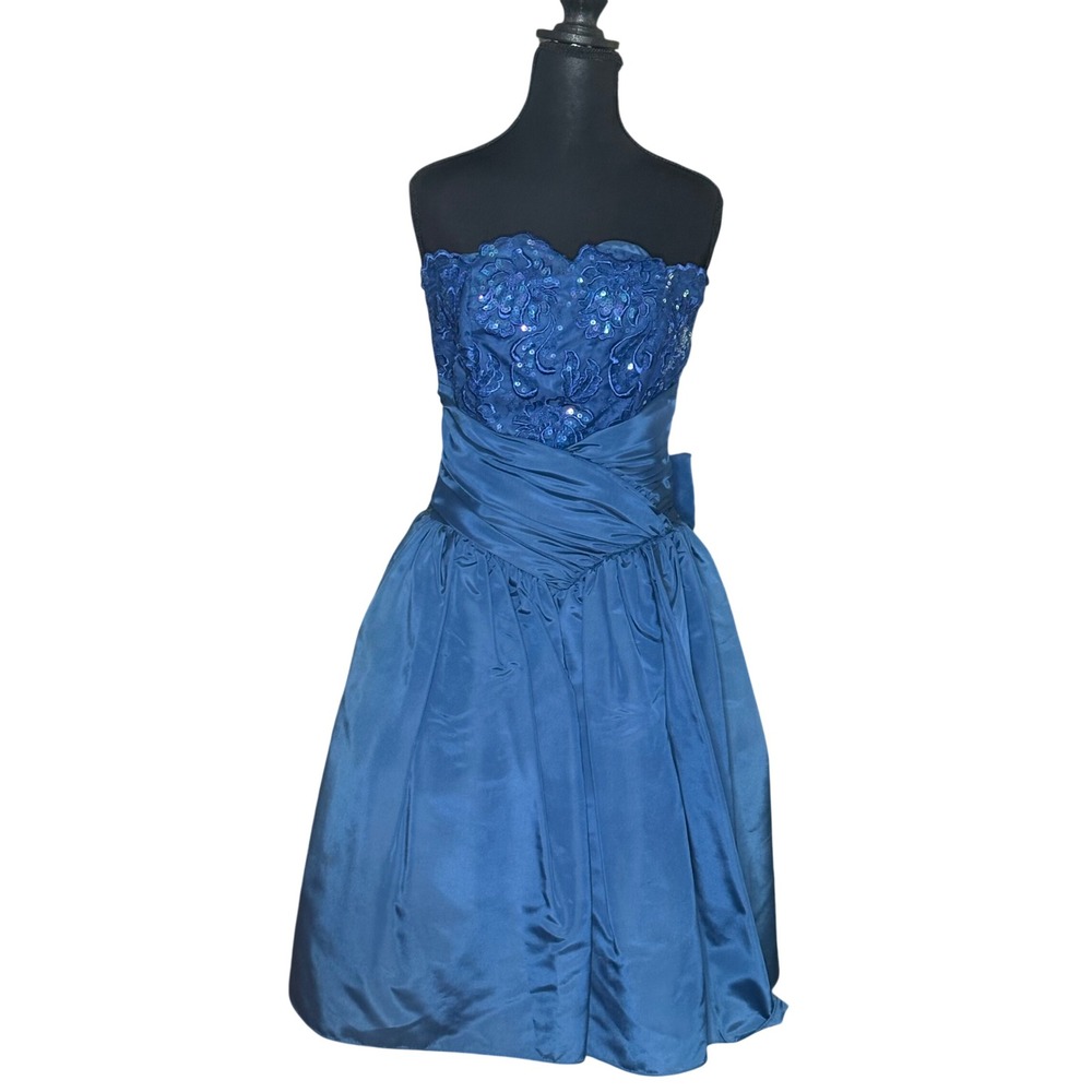 NWT Vintage Gunne Sax Jessica McClintock 80s Teal Blue Bow Cocktail Dress